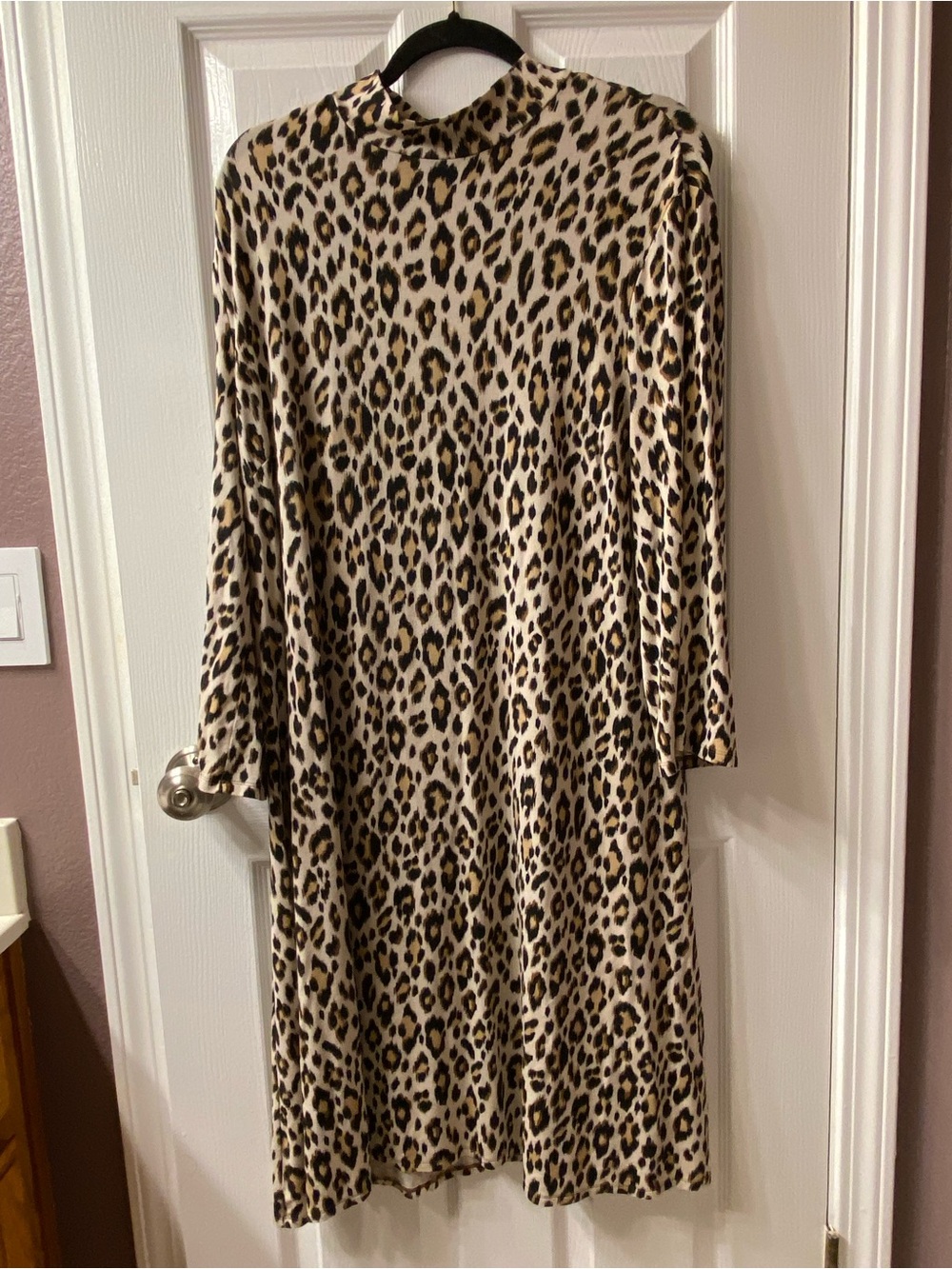 Chico's Leopard Print Long-Sleeve Dress in Beige and Black